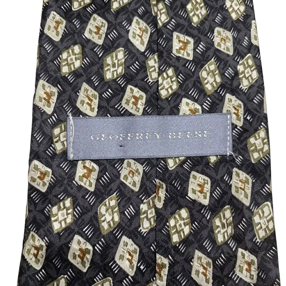 Geoffrey Beene Tie Men's Necktie Silk Black Ivory Green Brown Office Classic